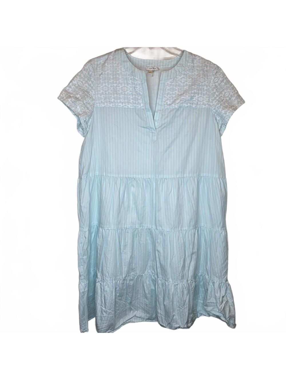 Tyler Boe Tonya Dress Linen Cotton Blue White Striped Tiered Size Small